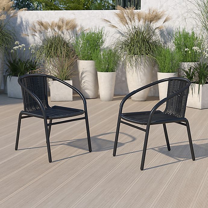 Flash Furniture Rattan Stackable Patio Arm Chairs (Set of 2)