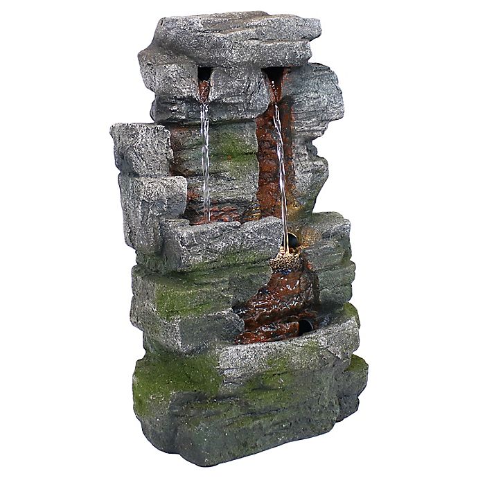 Sunnydaze Towering Cave Waterfall Tabletop Water Fountain with LED Light in Grey