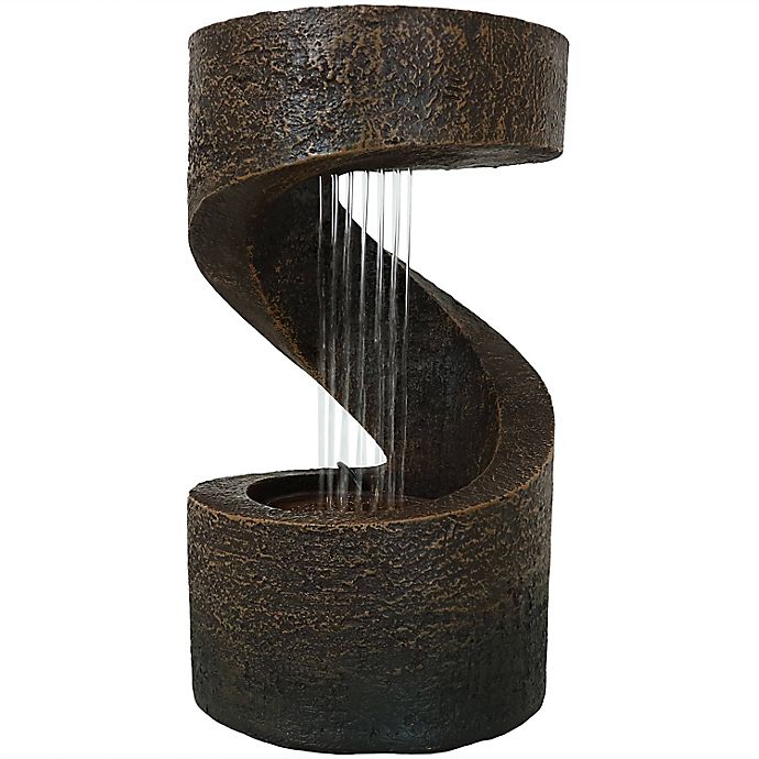 Sunnydaze Winding Showers Tabletop Fountain with LED Light in Brown