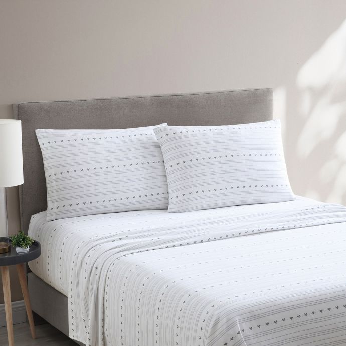 ED Ellen Degeneres Heart Stitch Cotton Flannel Twin XL Sheet Set Bed