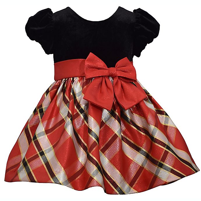 Bonnie Baby Velvet and Plaid Taffeta Dress in Red/Black
