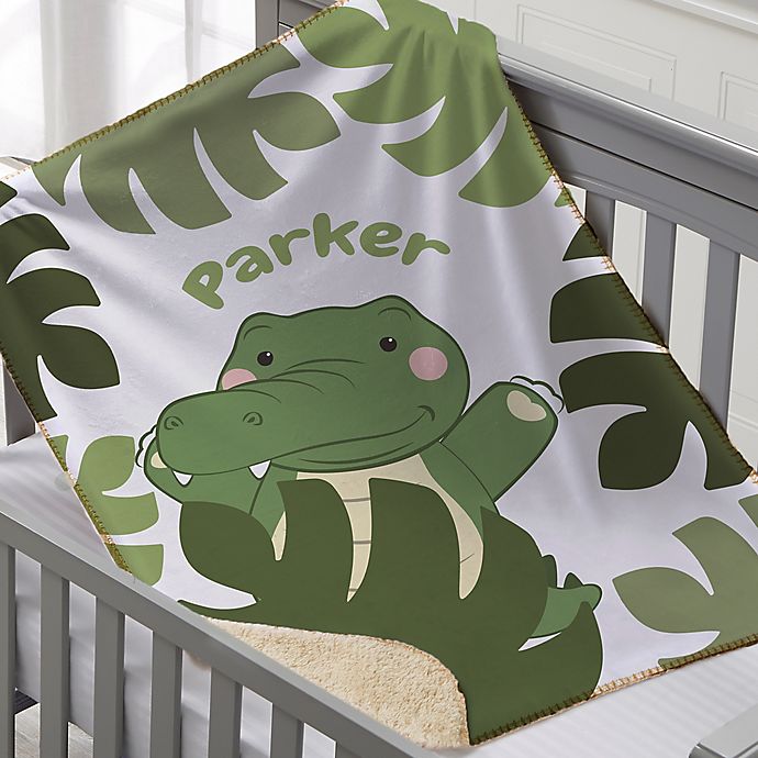 Jolly Jungle Gator Sherpa Baby Blanket in Green