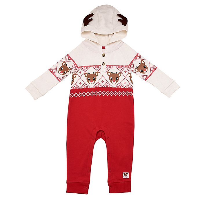 Rudolph® Antlers Long Sleeve Hooded Christmas Coverall in Red