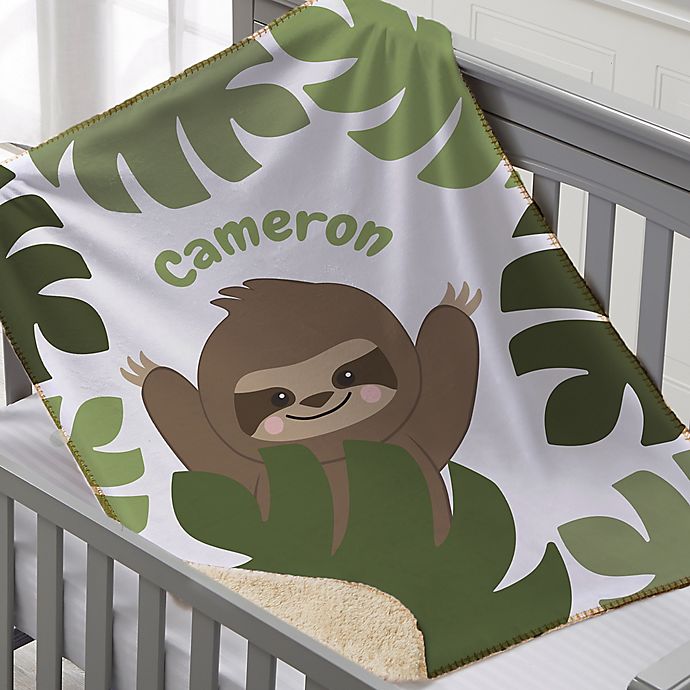 Jolly Jungle 30-Inch x 40-Inch Sloth Sherpa Baby Blanket in Green