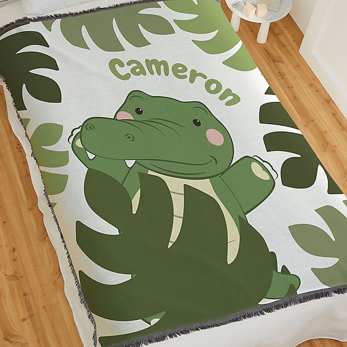 Jolly Jungle Gator Woven Baby Throw Blanket in Green