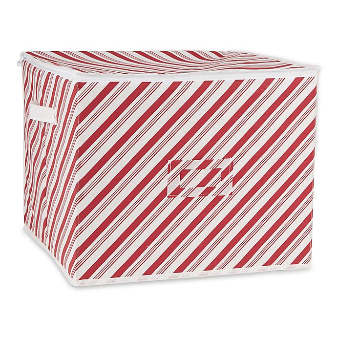 Large Holiday Stripe Christmas Ornament Storage Box in Red/White