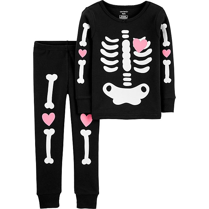 carter's® 2-Piece Glow Halloween Skeleton Cotton Pajama Set in Black