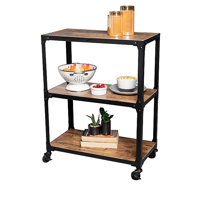 Squared Away™ 3-Tier Wood and Metal Utility Cart in Black/Natural