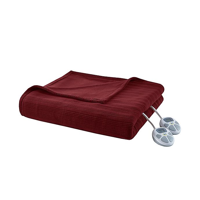 Serta® Ribbed Micro Fleece Heated Twin Blanket in Burgundy