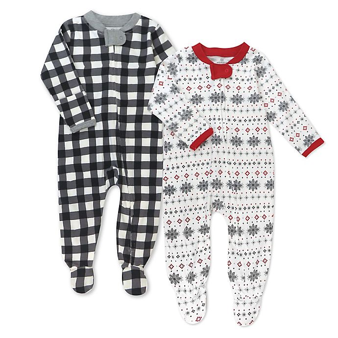 Honest® 2-Pack Painted Buffalo Check Organic Cotton Footed Pajamas in Black