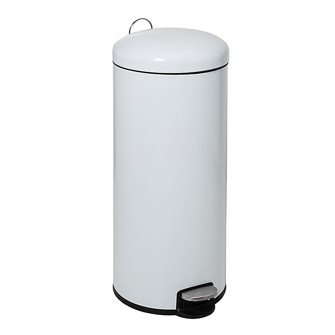 Honey-Can-Do® 30-Liter Retro Metal Kitchen Step Trash Can with Lid in White