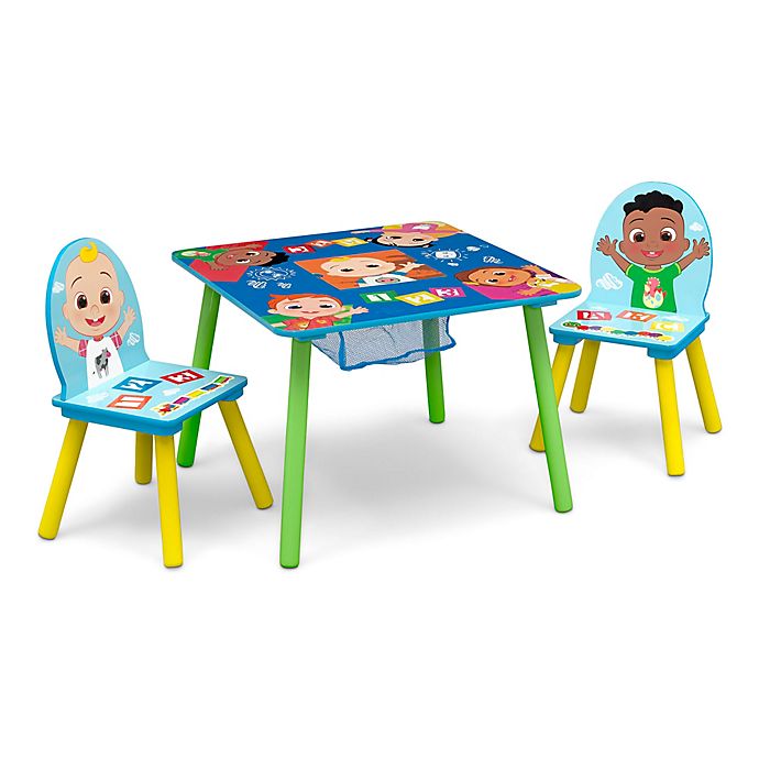 Delta Children CoComelon 3-Piece Table and Chair Set with Storage in Blue