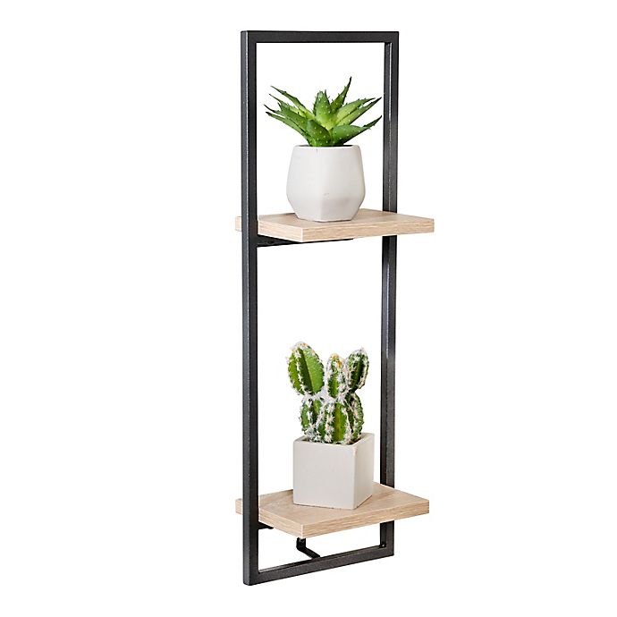 Honey-Can-Do® Double Floating Wood Wall Shelf with Steel Frame in Black/Natural