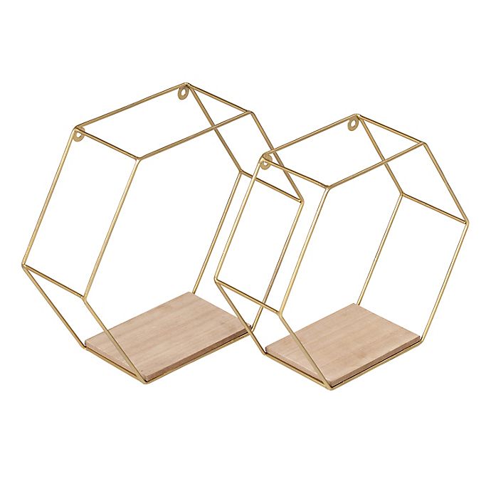 Honey-Can-Do® Metal Hexagonal Decorative Wall Shelves in Gold (Set of 2)