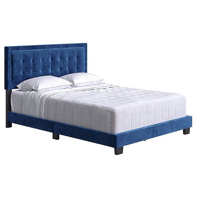 E-Rest Pomona King Upholstered Platform Bed in Blue