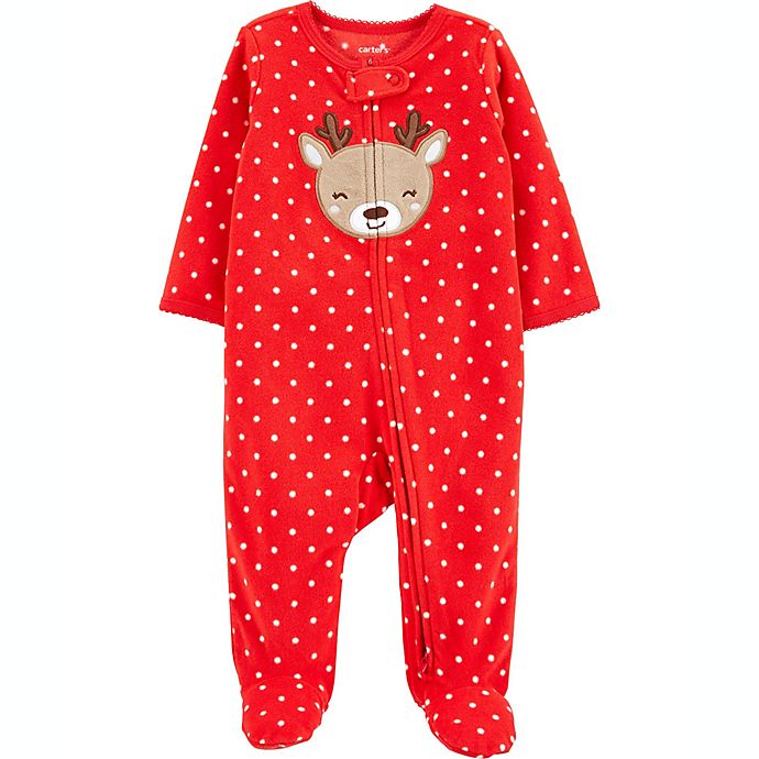 carter's® Reindeer Dot Fleece Zip-Up Sleep & Play Footed Pajama in Red