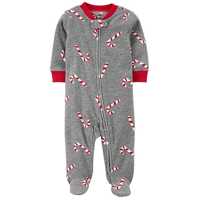 carter's® Candy Cane Fleece Zip-Up Sleep and Play Footed Pajama in Grey