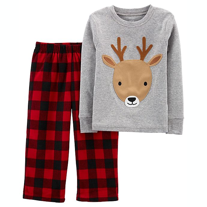 carter's® 2-Piece Reindeer Cotton and Fleece PJs in Grey
