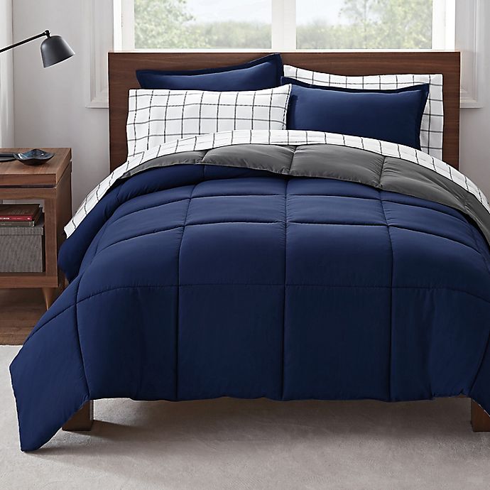 Serta® Simply Clean™ 5-Piece Reversible Twin/Twin XL Bed in a Bag in Navy/Grey