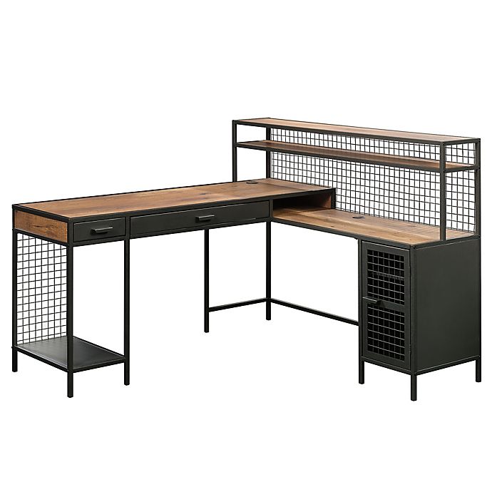 Black Oak Details about   L Shaped Desk with Bookshelves 