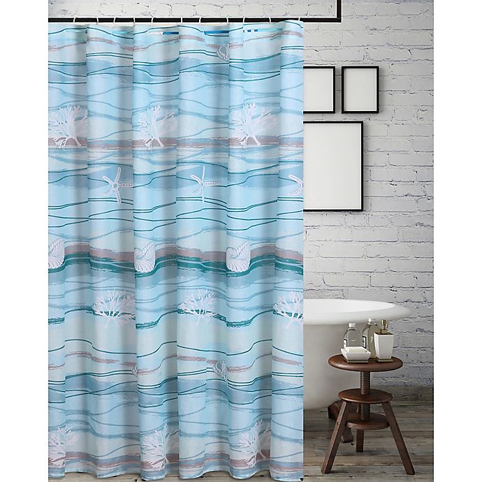 Fabric Shower Curtain for Bathroom Teal Turquoise Blue Ombre Shell Design 72Inch 