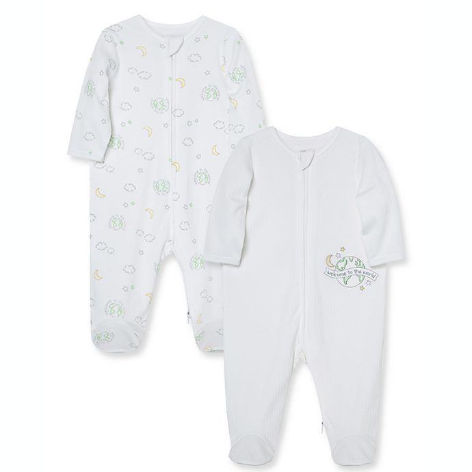 Little Me® 2-Pack World Organic Cotton Footies in White