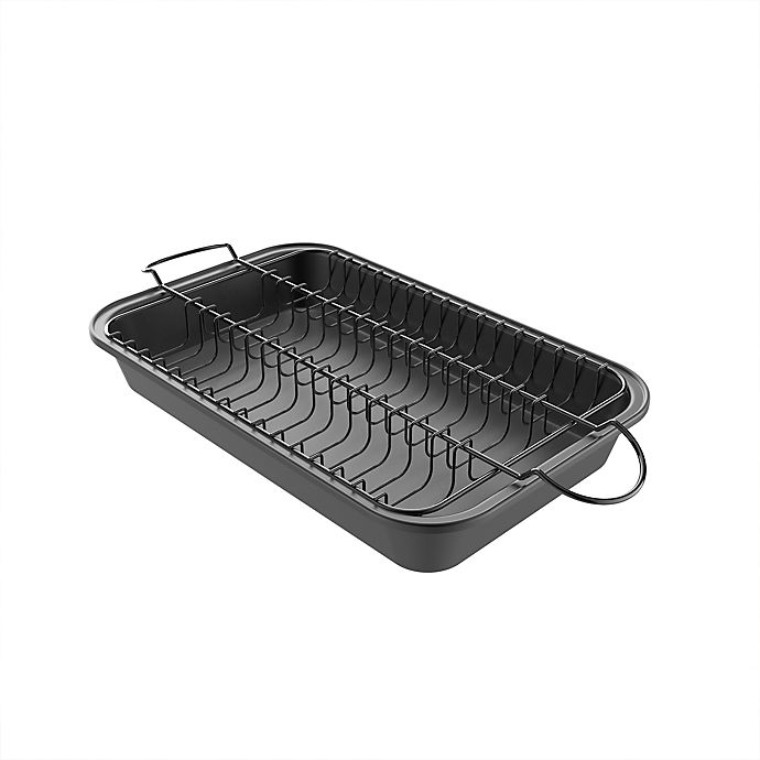 Hastings Home™ Nonstick 4.4 qt. Steel Meatball Pan-Roaster with Removable Wire Rack in Grey