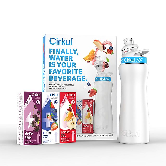Cirkul® Starter Kit with 22 oz. White Stainless Steel Bottle and 3 Flavor Cartridges