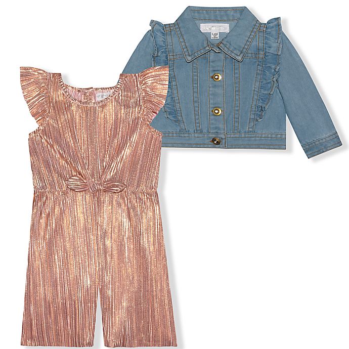 Nannette Baby® 2-Piece Pleated Jumpsuit and Denim Jacket Set in Pink