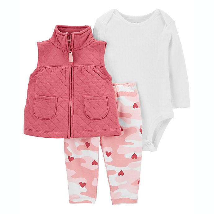 carter's® 3-Piece Camo Quilted Vest Set in Pink