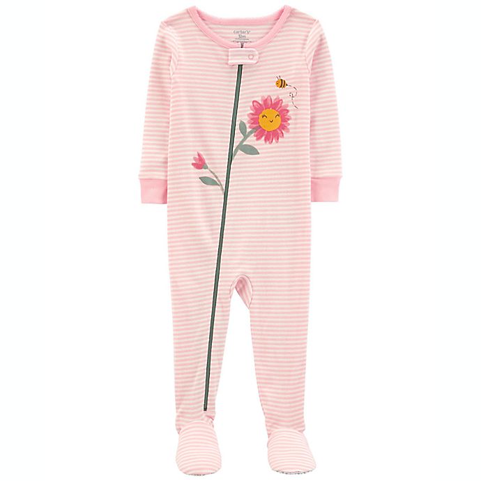 carter's® Size 12M 1-Piece Flower 100% Snug Fit Cotton Footie PJs in Pink