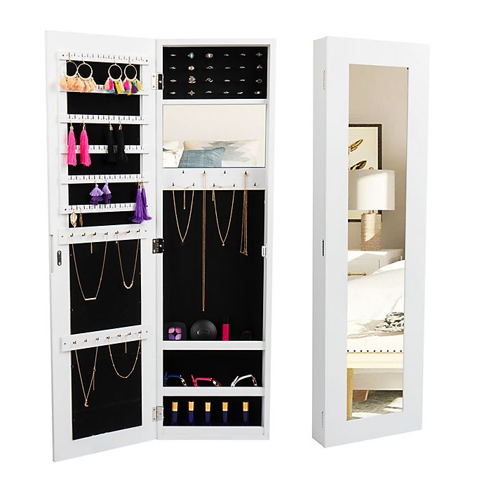 Mind Reader Lockable Jewelry Armoire in White