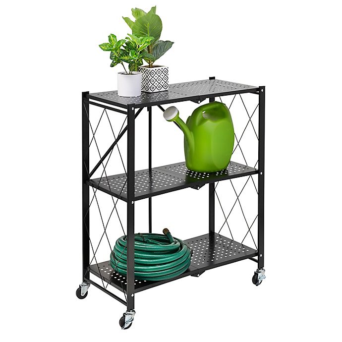 Honey-Can-Do® Collapsible 3-Tier Metal Storage Shelf on Wheels in Black