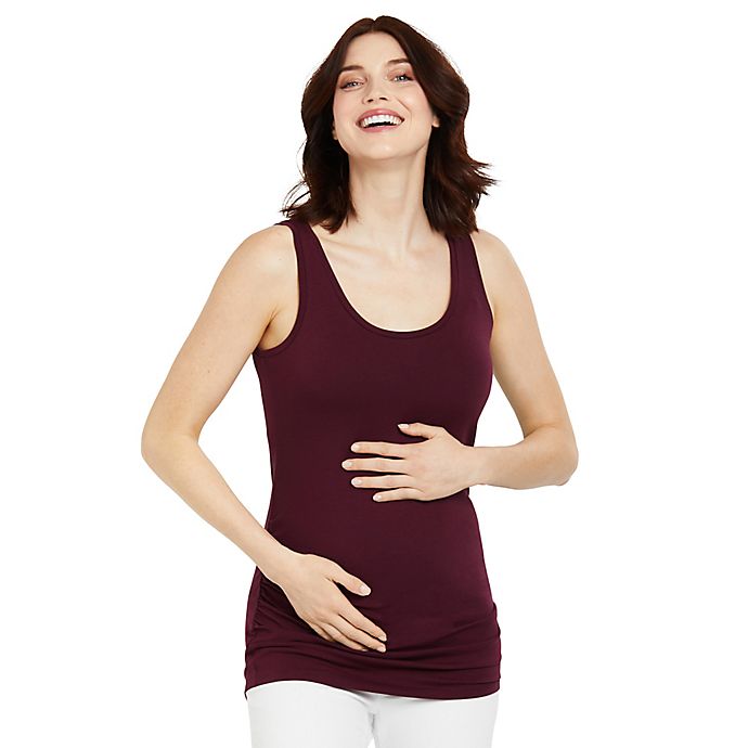 Motherhood Maternity® Small Side Ruched Scoop Neck Maternity Tank Top in Burgundy