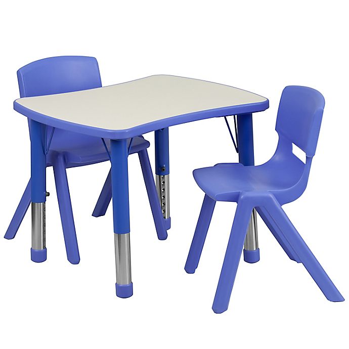 Flash Furniture Rectangular Activity Table with 2 Stackable Chairs in Blue/Grey