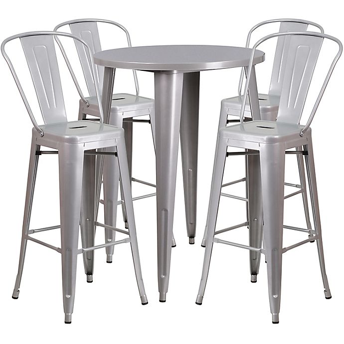 Flash Furniture 5-Piece 30-Inch Round Metal Bar Table and Bistro Stools Set in Silver