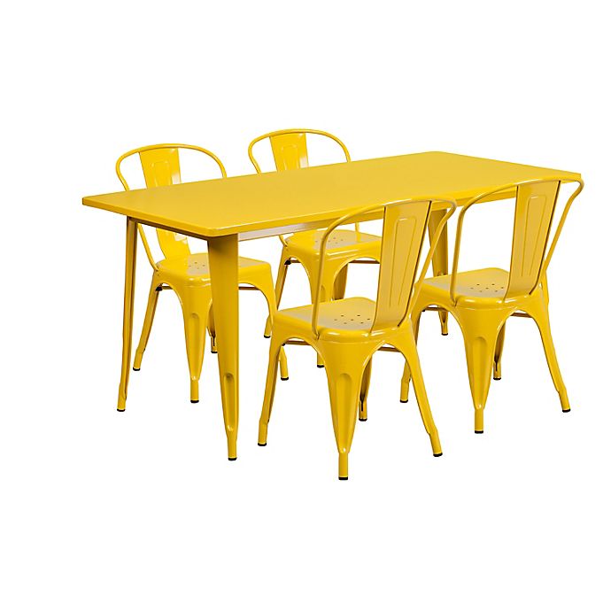 Flash Furniture 5-Piece Indoor/Outdoor Rectangular Metal Table and Stackable Chairs Set