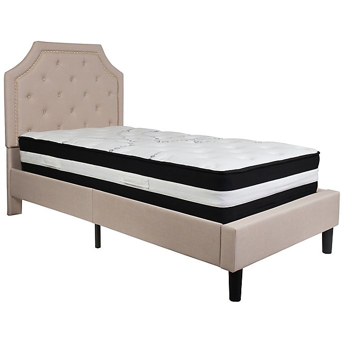 Flash Furniture Brighton Twin Upholstered Platform Bed with Mattress in Beige