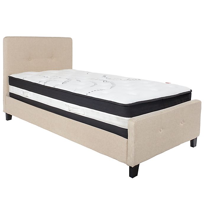 Flash Furniture Tribeca Twin Upholstered Platform Bed with Mattress in Beige