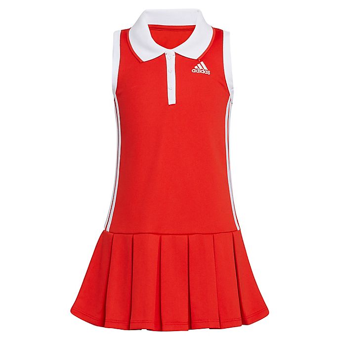 adidas® Sleeveless Polo Pleated Dress in Red/White
