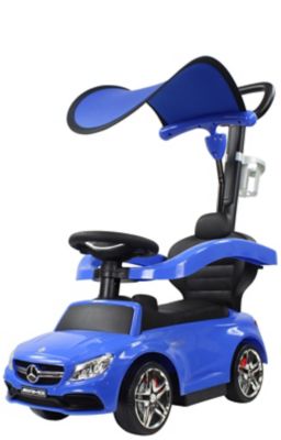 Evezo Mercedes AMG C63 Coupe Foot to Floor Ride-On Push Car with Canopy Blue