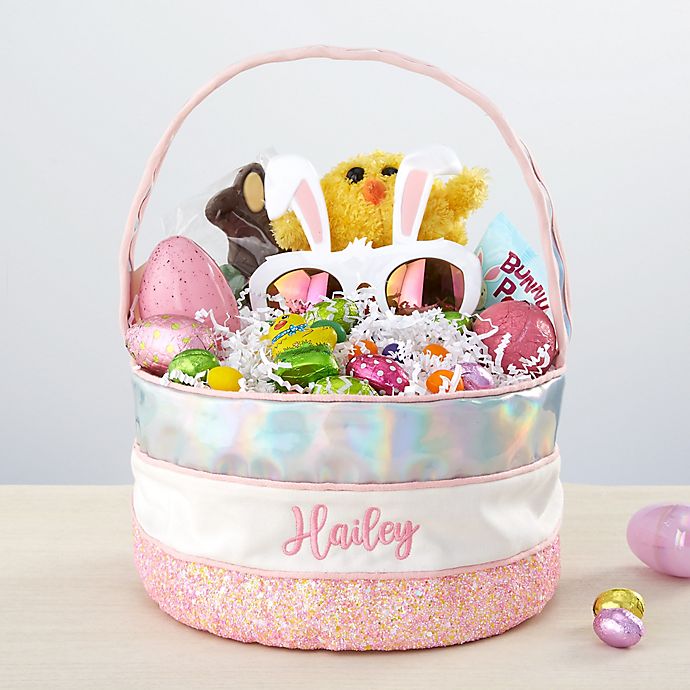Embroidered Iridescent Pink Easter Basket
