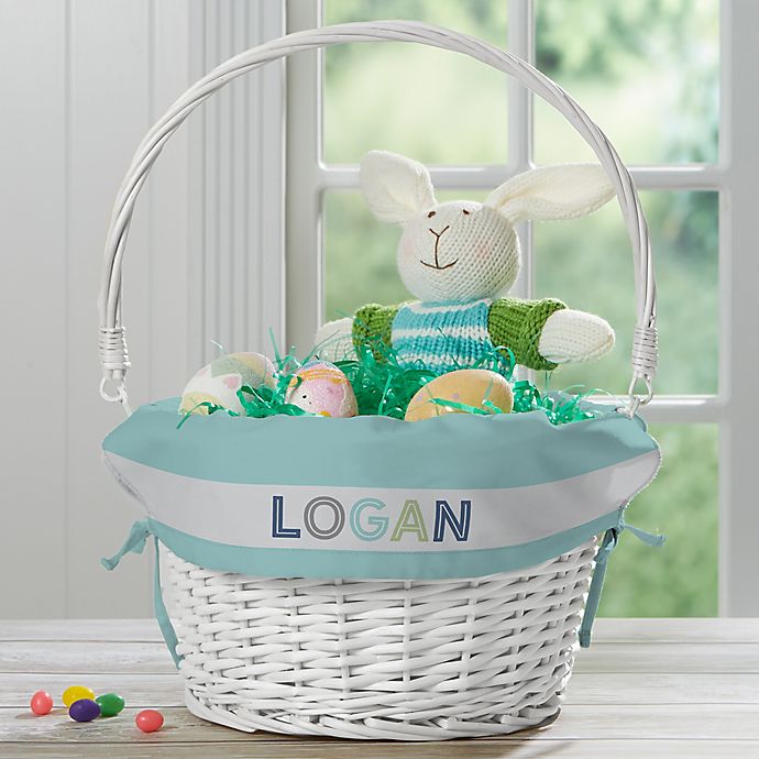 Boy's Colorful Name Personalized Easter Basket with Folding Handle in White