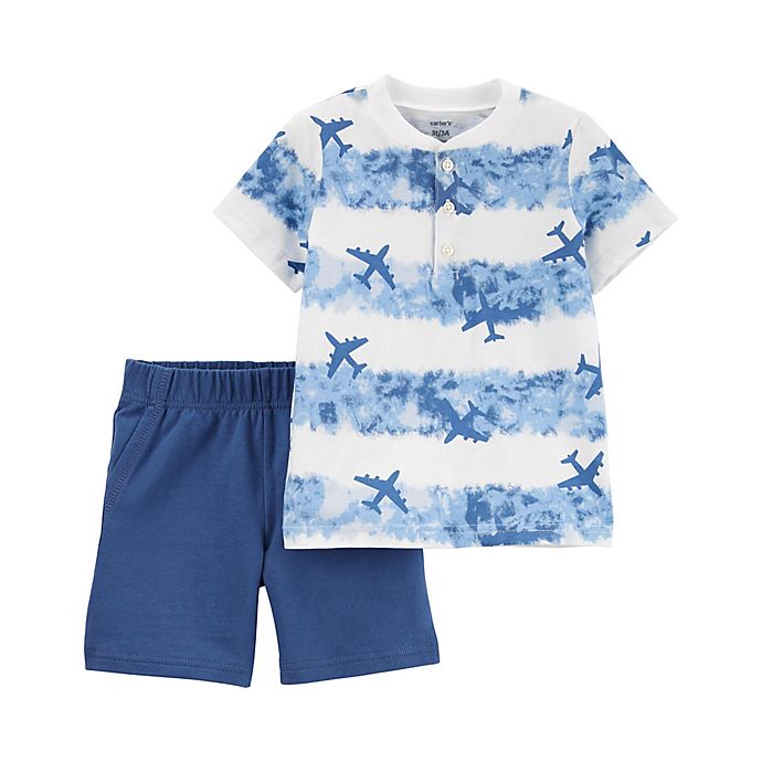 carter's® 2-Piece Planes Henley Tee and Short Set in Blue