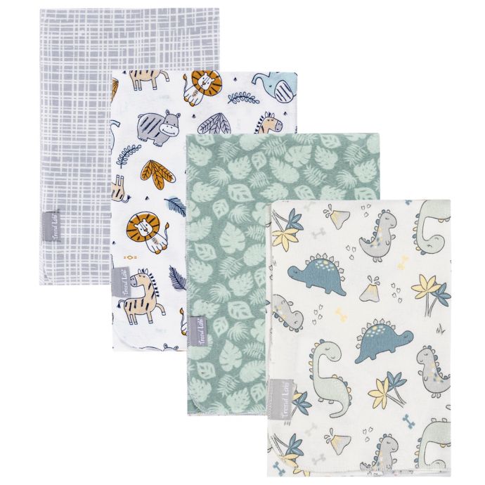 Trend Lab® 4Pack Dino Safari Flannel Swaddling Blankets in Green Bed