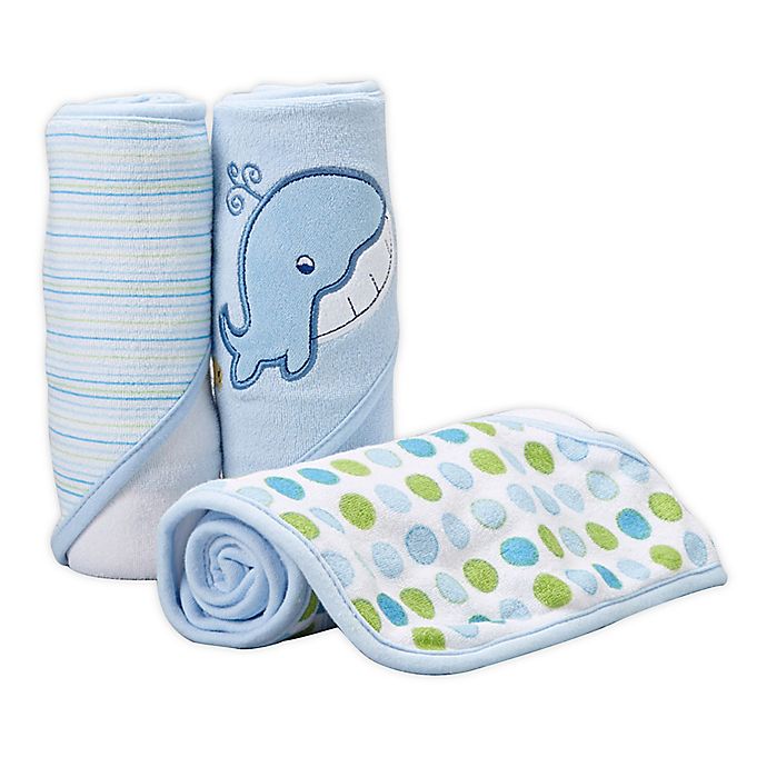 Blue Whale Hooded Towel & Washcloth Set Bath Cute Baby Shower Party Gift 