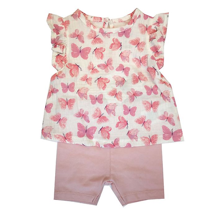 Sterling Baby 2-Piece Butterfly Shirt and Bike Short Set in Pink
