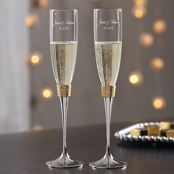 Toasting flutes Gold Champagne glasses for bride and groom Wedding champagne flutes