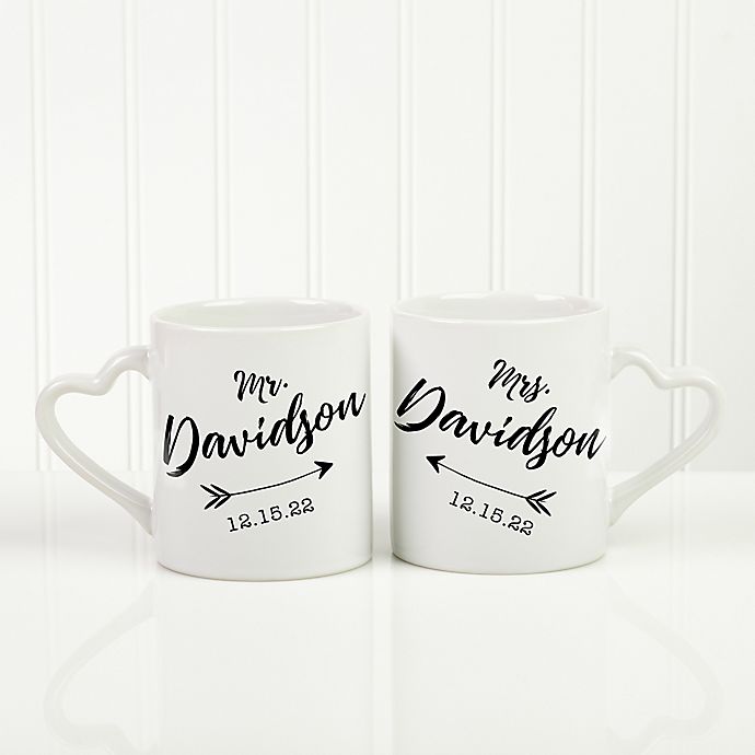 Mr & Mrs Wedding Arrow Personalized 2 Piece Coffee Mug Set