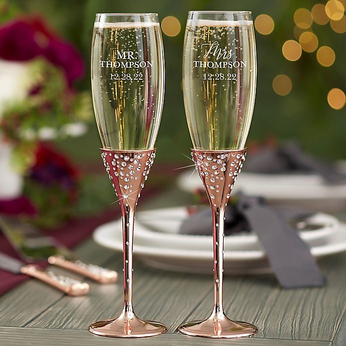 set of 2 Wedding gift Glasses Bride and Groom Champagne glasses Champagne flutes ROSE Gold Wedding flutes anniversary gift for couple